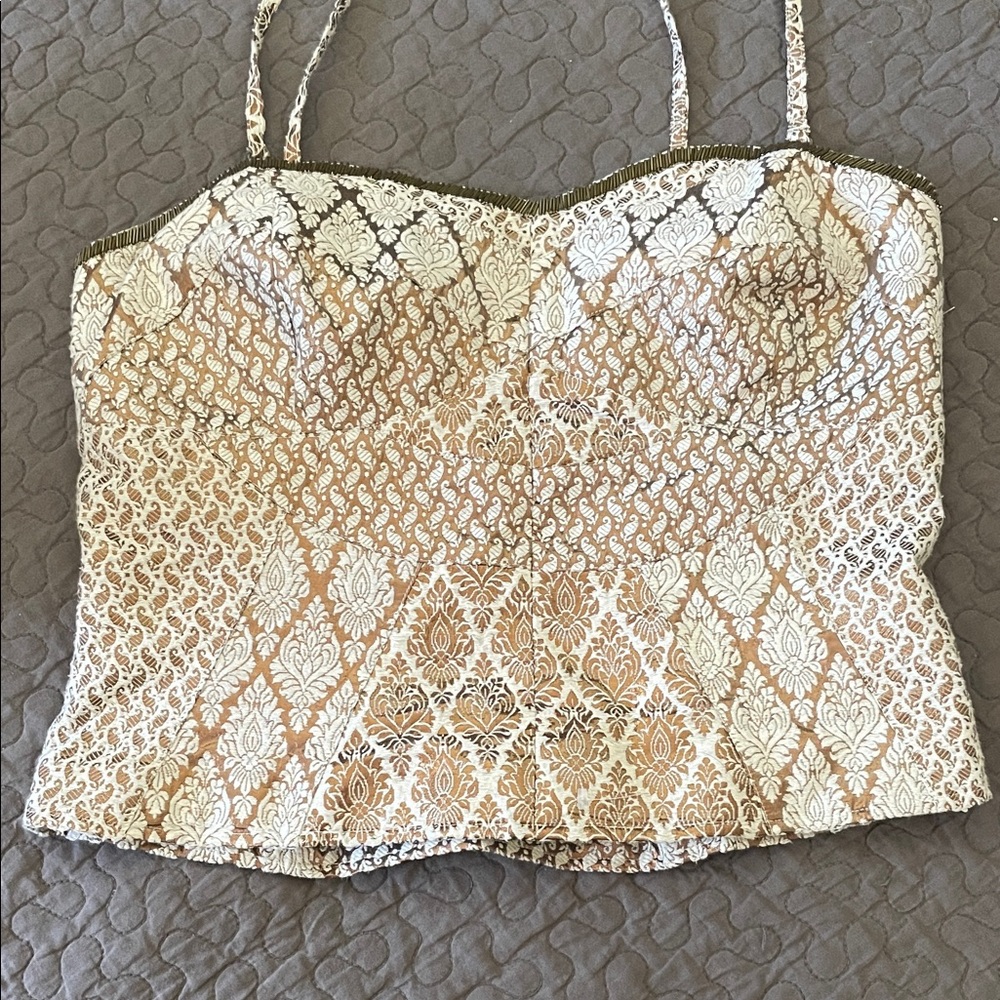 Free People Cream and Gold Brocade Bustier Camisole